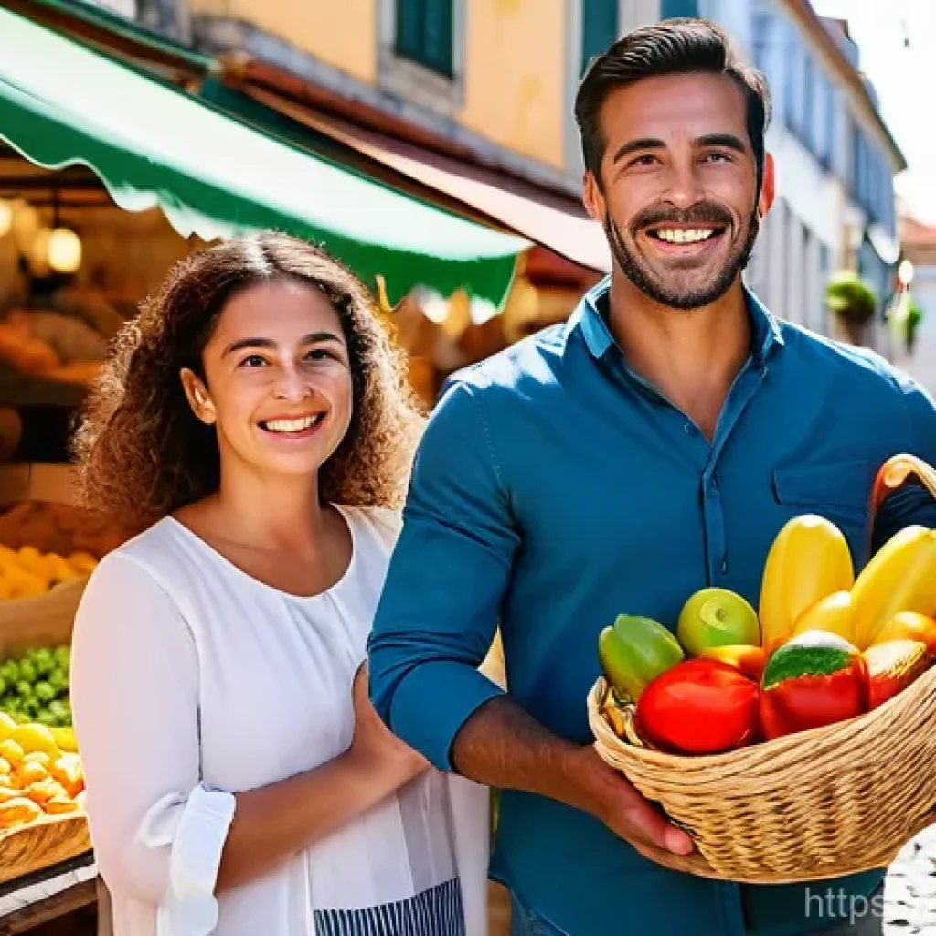 포르투갈어 정치 및 경제 용어 - **Prompt:** A cheerful Portuguese family, consisting of a young couple and their toddler, enjoying a...