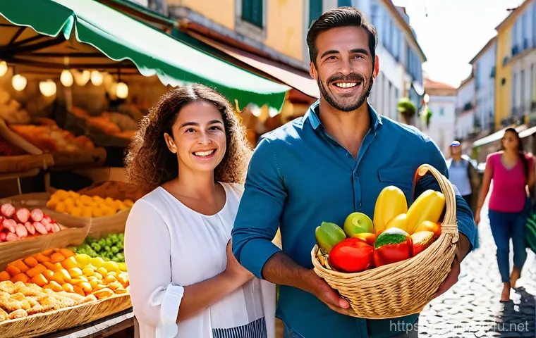 포르투갈어 정치 및 경제 용어 - **Prompt:** A cheerful Portuguese family, consisting of a young couple and their toddler, enjoying a...