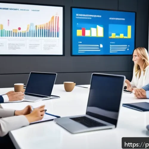 Home 31 포르투갈어 비즈니스 표현 - A modern corporate meeting scene in a bright, spacious office with a diverse team of professionals a...