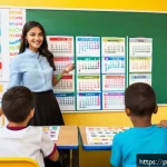 Home 18 포르투갈어 날짜 표현 - A vibrant classroom scene in Brazil featuring a diverse group of young Portuguese learners sitting a...